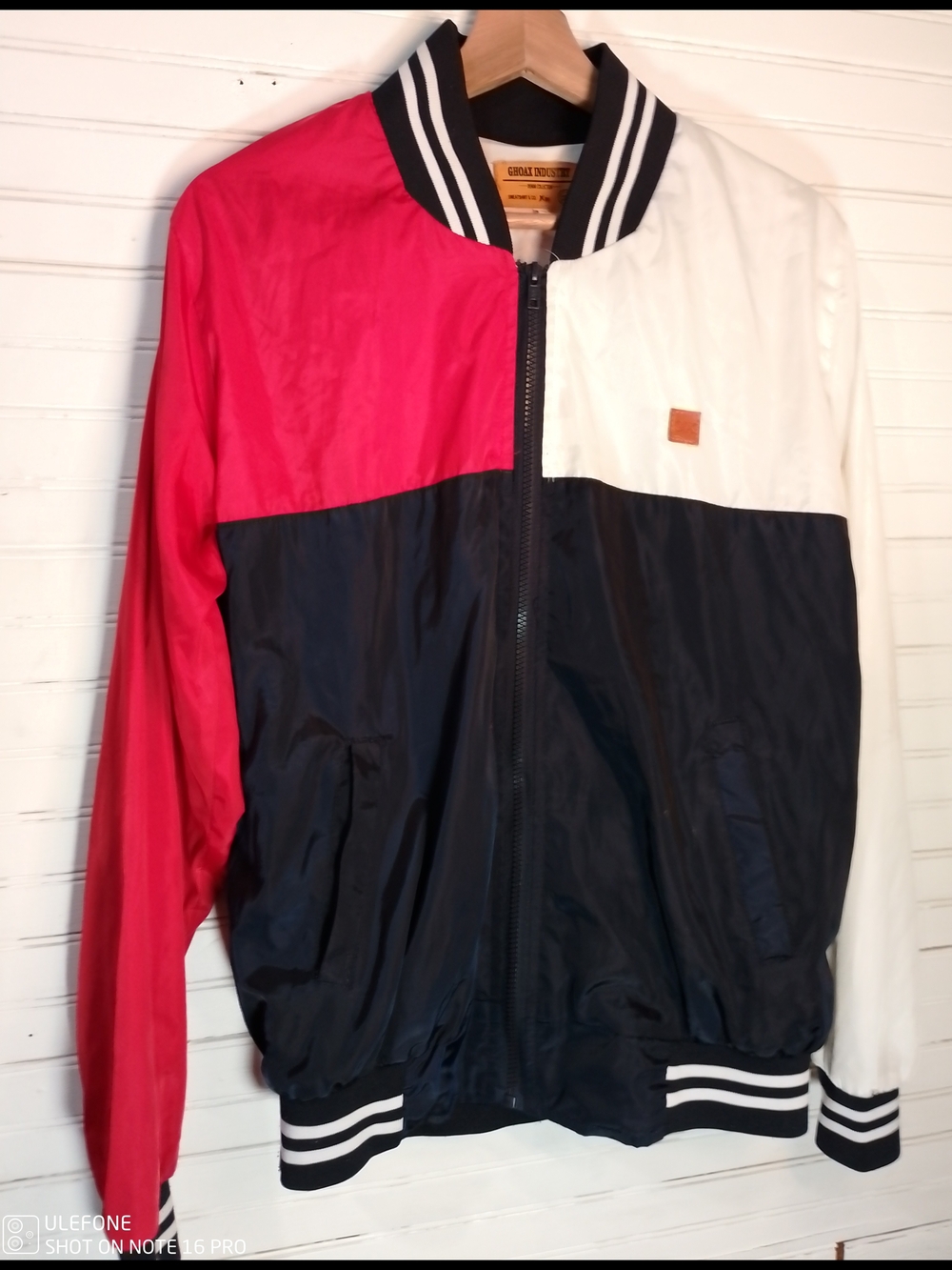 Colorblock Bomber Jacket - Red, White & Black